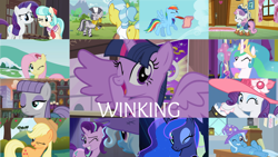 Size: 1280x720 | Tagged: safe, derpibooru import, edit, edited screencap, editor:quoterific, screencap, applejack, coco pommel, doctor fauna, fancypants, fluttershy, maud pie, princess celestia, princess luna, rainbow dash, rarity, starlight glimmer, sweetie belle, trixie, twilight sparkle, twilight sparkle (alicorn), zecora, alicorn, bird, earth pony, pegasus, pony, unicorn, zebra, a horse shoe-in, celestial advice, friendship is magic, made in manehattan, no second prances, on your marks, season 1, season 2, season 3, season 4, season 5, season 6, season 7, season 9, she talks to angel, sleepless in ponyville, sweet and elite, the gift of the maud pie, the mysterious mare do well, three's a crowd, winter wrap up, applejack's hat, cape, clothes, clubhouse, cocobetes, cowboy hat, crown, crusaders clubhouse, cute, cutelestia, dashabetes, diasweetes, diatrixes, female, filly, glimmerbetes, hat, jackabetes, jewelry, looking at you, lunabetes, male, mare, offscreen character, one eye closed, open mouth, raribetes, regalia, school of friendship, shyabetes, spoiler alert, stallion, trixie's cape, trixie's hat, twiabetes, wink, winking at you, zecorable