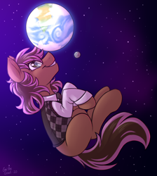 Size: 2220x2480 | Tagged: safe, artist:sugaryviolet, derpibooru import, oc, oc only, oc:be sharp, earth pony, pony, clothes, earth, giant pony, glasses, macro, male, moon, pony bigger than a planet, solo, stallion, sweater vest