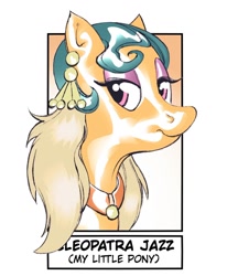 Size: 1080x1311 | Tagged: safe, alternate version, artist:davyjaearts, derpibooru import, cleopatra jazz, earth pony, pony, bust, ear piercing, eyelashes, female, jewelry, mare, necklace, piercing, smiling, solo