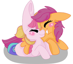 Size: 792x700 | Tagged: safe, artist:l00giedoogie, derpibooru import, scootaloo, toola roola, pony, big ears, ears, female, lesbian, older, simple background, toolaloo, transparent background