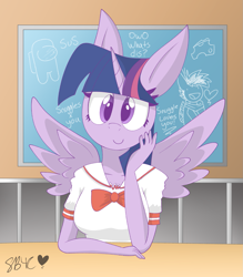 Size: 1147x1311 | Tagged: safe, artist:snuggleb4cuddle, derpibooru import, twilight sparkle, twilight sparkle (alicorn), oc, alicorn, anthro, pegasus, among us, big ears, clothes, ears, female, male