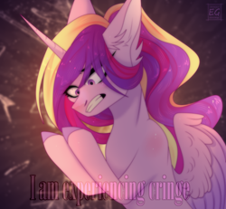 Size: 2340x2160 | Tagged: safe, derpibooru import, princess cadance, alicorn, pony, angry, cringing, ear fluff, ears, female, mare, solo