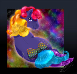 Size: 1000x960 | Tagged: safe, artist:conphettey, derpibooru import, g1, abstract background, bow, cute, lite brite, peggy mane, peggybetes, tail bow