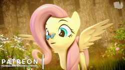 Size: 1280x720 | Tagged: safe, artist:marshmallow-pone, derpibooru import, fluttershy, butterfly, pegasus, 3d, cute, daaaaaaaaaaaw, open mouth, patreon, shyabetes, solo, source filmmaker