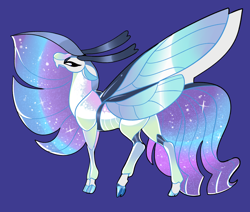 Size: 2600x2200 | Tagged: safe, artist:loryska, derpibooru import, oc, changepony, hybrid, blue background, offspring, parent:rarity, parent:thorax, simple background, solo