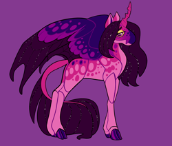 Size: 2600x2200 | Tagged: safe, artist:loryska, derpibooru import, oc, changepony, hybrid, interspecies offspring, magical lesbian spawn, offspring, parent:princess cadance, parent:queen chrysalis, parents:cadalis, purple background, simple background, solo