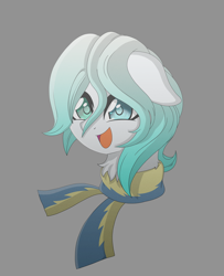 Size: 6310x7778 | Tagged: safe, artist:darkstorm mlp, derpibooru import, oc, oc only, oc:cold front, pegasus, pony, absurd resolution, anime style, birthday gift, bust, clothes, colored pupils, ears, floppy ears, gray background, head only, heterochromia, looking at you, male, open mouth, open smile, portrait, scarf, simple background, smiling, solo, stallion
