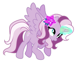 Size: 3820x3078 | Tagged: safe, artist:equmoria, derpibooru exclusive, derpibooru import, wysteria, alicorn, pony, g3, the princess promenade, absurd resolution, alicornified, female, flower, flower in hair, g3 to g4, generation leap, glowing horn, horn, magic, magic aura, mare, o, o mouth, open mouth, princess wysteria, race swap, show accurate, simple background, solo, transparent background, vector, wysteriacorn