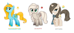 Size: 2744x1240 | Tagged: safe, artist:lessanamidairo, derpibooru import, pony, almaty, astana, kazakhstan, nation ponies, ponified, simple background, transparent background