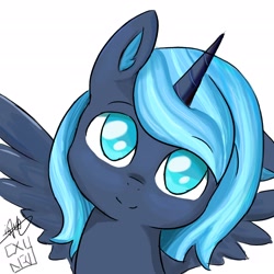 Size: 2480x2480 | Tagged: safe, artist:cxynbl, artist:闪电_lightning, derpibooru import, princess luna, alicorn, pony, looking at you, solo, younger