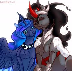 Size: 5524x5432 | Tagged: safe, artist:luna dave, derpibooru import, king sombra, princess luna, alicorn, unicorn, colored wings, cute, ethereal mane, female, jewelry, lumbra, male, mare, regalia, shipping, simple background, stallion, starry mane, straight, white background, wing fluff, wings