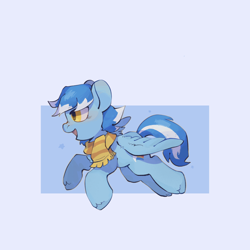 Size: 2048x2048 | Tagged: safe, artist:🔺max🔺, derpibooru import, oc, oc only, oc:seaice, pegasus, pony, clothes, pegasus oc, running, scarf, simple background, smiling, solo