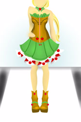 Size: 1440x2160 | Tagged: safe, artist:sarastudly, derpibooru import, applejack, human, boots, clothes, dress, female, humanized, shoes, simple background, solo, white background