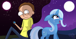 Size: 1457x756 | Tagged: safe, artist:galaxiemadchen, derpibooru import, trixie, human, pony, unicorn, crack shipping, crossover, crossover shipping, crying, female, male, morty smith, rick and morty, shipping, straight