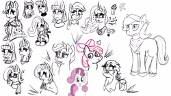 Size: 1920x1080 | Tagged: safe, artist:huffylime, derpibooru import, apple bloom, babs seed, fluttershy, gabby, maud pie, princess celestia, scootaloo, sweetie belle, trixie, cutie mark crusaders, sketch