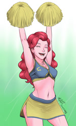 Size: 600x1000 | Tagged: safe, artist:nlhetfield, derpibooru import, pinkie pie, human, equestria girls, armpits, cheering, cheerleader, cheerleader outfit, clothes, humanized, miniskirt, open mouth, pom pom, simple background, skirt, smiling, solo, stupid sexy pinkie