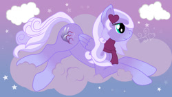 Size: 1182x665 | Tagged: safe, artist:mercyamour, derpibooru import, oc, oc only, oc:hearts allure, pegasus, pony, clothes, cloud, female, lying down, lying on a cloud, mare, on a cloud, pegasus oc, scarf, sky, snow, snowfall, winter