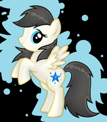 Size: 836x956 | Tagged: safe, artist:isadamu, derpibooru import, oc, oc only, oc:starlight, pegasus, pony, abstract background, base used, bipedal, eyelashes, female, mare, pegasus oc, rearing, smiling, solo, wings