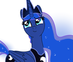 Size: 1239x1056 | Tagged: safe, artist:goldlines005, derpibooru import, princess luna, alicorn, pony, base used, bust, ethereal mane, eyelashes, female, horn, jewelry, mare, peytral, simple background, smiling, solo, starry mane, tiara, transparent background, wings