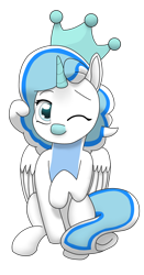 Size: 1134x2160 | Tagged: safe, artist:astralr, derpibooru import, oc, alicorn, pony, crown, female, filly, jewelry, one eye closed, raised hoof, raised leg, regalia, simple background, sitting, solo, transparent background, wink