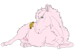 Size: 4096x3027 | Tagged: safe, artist:xleadmarex, derpibooru import, oc, oc:fluffle puff, crotchboobs, female, food, frog (hoof), hoers, lying down, mare, nudity, realistic horse legs, simple background, taco, teats, tongue, tongue out, transparent background, underhoof