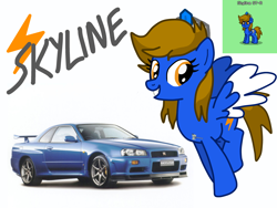 Size: 4096x3072 | Tagged: safe, artist:forzaveteranenigma, derpibooru import, oc, oc:skyline gtr, pegasus, pony, car, ibispaint x, jewelry, looking at you, mlp oc, nissan, nissan skyline, not an alicorn, original character do not steal, pegasus oc, pony town, smiling, smiling at you, tiara