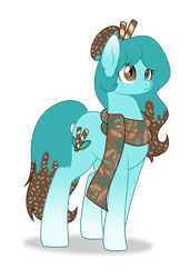 Size: 1178x1719 | Tagged: safe, artist:auroranovasentry, derpibooru import, oc, oc:choco mint, food pony, original species, pony, clothes, female, food, mare, ponified, scarf, simple background, solo, transparent background