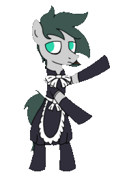 Size: 800x1200 | Tagged: safe, artist:superderpybot, oc, oc only, oc:pencil pusher, earth pony, pony, animated, cigarette, clothes, crossdressing, dancing, earth pony oc, gif, maid, male, smoking, solo, stallion