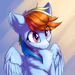 Size: 1123x1123 | Tagged: safe, artist:ravistdash, derpibooru import, rainbow dash, pegasus, avatar, chest fluff, ear fluff, ears, fluffy, simple background, sitting, smiling, solo