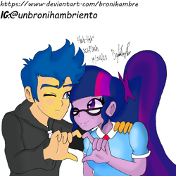 Size: 1080x1080 | Tagged: safe, artist:bronihambre, derpibooru import, flash sentry, sci-twi, twilight sparkle, equestria girls, female, flashlight, male, sciflash, shipping, straight