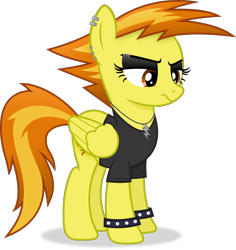 Size: 4070x4305 | Tagged: safe, artist:anime-equestria, derpibooru import, spitfire, pegasus, pony, alternate hairstyle, annoyed, clothes, ear piercing, eyebrow piercing, eyeshadow, female, jewelry, makeup, mare, necklace, piercing, punk, simple background, solo, spiked wristband, transparent background, vector, wings, wristband