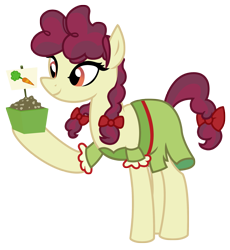 Size: 2631x2854 | Tagged: safe, artist:three uncle, derpibooru import, hilly hooffield, earth pony, pony, the hooffields and mccolts, background pony, bow, clothes, female, hair bow, hooffield family, mare, pigtails, pose, simple background, solo, transparent background, vector