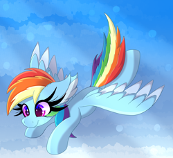 Size: 4208x3832 | Tagged: safe, artist:windykirin, derpibooru import, rainbow dash, pegasus, cloud, female, flying, solo, wings