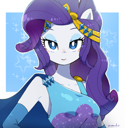 Size: 2193x2260 | Tagged: safe, artist:nendo, derpibooru import, rarity, better together, equestria girls, forgotten friendship, bust, cape, clothes, cute, female, high res, looking at you, raribetes, solo, stars, super ponied up