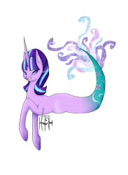Size: 1258x1721 | Tagged: safe, artist:kimmytheredhead, derpibooru import, starlight glimmer, merpony, pony, unicorn, female, fish tail, flowing tail, horn, mermaid tail, purple eyes, seaponified, seapony starlight glimmer, signature, simple background, smiling, solo, species swap, tail, teeth, transparent background