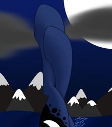 Size: 1750x2000 | Tagged: source needed, safe, artist:cycrus, derpibooru import, princess luna, alicorn, pony, cloud, female, fetish, hoof fetish, legs, mare, moon, mountain, pictures of legs, solo, water