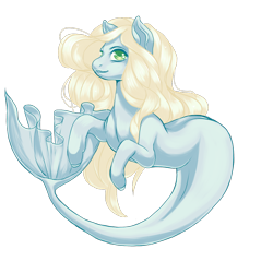 Size: 1000x1000 | Tagged: safe, artist:clyrically, derpibooru import, oc, oc only, earth pony, merpony, pony, seapony (g4), female, fish tail, flowing mane, flowing tail, green eyes, seaponified, simple background, smiling, solo, species swap, tail, transparent background, yellow mane