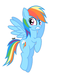 Size: 1960x2581 | Tagged: safe, artist:banquo0, derpibooru import, rainbow dash, pegasus, pony, female, flying, gritted teeth, nervous, simple background, solo, spread wings, transparent background, wings, yikes