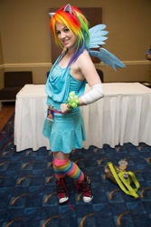 Size: 973x1459 | Tagged: safe, artist:rina-chan, derpibooru import, rainbow dash, human, brony fan fair, brony fan fair 2014, clothes, converse, cosplay, costume, irl, irl human, kira buckland, photo, shoes