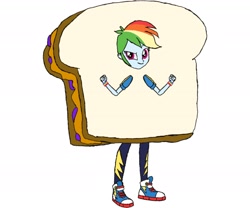 Size: 2388x1987 | Tagged: safe, artist:kigtoons, derpibooru import, rainbow dash, equestria girls, clothes, costume, food, food costume, peanut butter and jelly, sandwich, simple background, white background