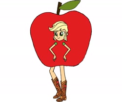 Size: 2388x1987 | Tagged: safe, artist:kigtoons, derpibooru import, applejack, equestria girls, apple, apple costume, clothes, costume, food, food costume, solo