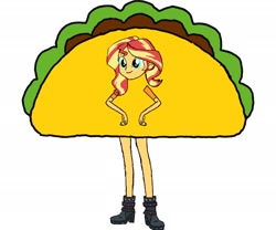 Size: 2388x1987 | Tagged: safe, artist:kigtoons, derpibooru import, sunset shimmer, equestria girls, clothes, costume, food, food costume, simple background, solo, taco, taco costume, white background