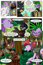 Size: 723x1105 | Tagged: safe, artist:candyclumsy, derpibooru import, spike, dragon, earth pony, griffon, unicorn, comic:revolution of harmony, crossbow, older, older spike, rebels