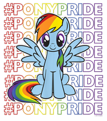 Size: 800x900 | Tagged: safe, derpibooru import, rainbow dash, pegasus, pony, g4, cropped, design, female, hashtag, mare, merchandise, official, pride, rainbow, shirt design, simple background, solo, text, transparent background, wrong eye color