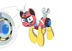 Size: 1280x906 | Tagged: safe, artist:trackheadtherobopony, derpibooru import, oc, oc:trackhead, pony, robot, robot pony, buzzsaw, circular saw, motion lines, simple background, solo, transparent background, weapon