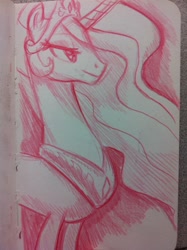 Size: 1936x2592 | Tagged: safe, artist:ceehoff, derpibooru import, princess celestia, alicorn, pony, bedroom eyes, eyelashes, female, horn, jewelry, mare, peytral, smiling, solo, tiara, traditional art, wings