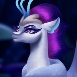 Size: 1000x1000 | Tagged: safe, artist:stormystica, derpibooru import, queen novo, seapony (g4), my little pony: the movie, collar, colored pupils, crown, digital art, digital painting, eyelashes, fanart, female, fin wings, jewelry, my little pony, ocean, purple eyes, purple mane, queen, queen novo is not amused, regalia, seaquestria, simple background, solo, underwater, water, wings