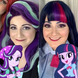 Size: 2289x2289 | Tagged: safe, artist:sarahndipity cosplay, derpibooru import, starlight glimmer, twilight sparkle, human, equestria girls, mirror magic, rainbow rocks, spoiler:eqg specials, clothes, cosplay, costume, eyeshadow, irl, irl human, makeup, photo