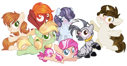 Size: 10080x5256 | Tagged: safe, artist:gallantserver, derpibooru import, oc, oc:citrus orange, oc:fudge muffin, oc:magdalena, oc:silver bells, oc:torch, earth pony, pegasus, pony, unicorn, zebra, absurd resolution, colt, female, filly, magical lesbian spawn, male, offspring, parent:apple bloom, parent:applejack, parent:aunt orange, parent:diamond tiara, parent:dinky hooves, parent:lickety split, parent:orion, parent:rainbow dash, parent:scootaloo, parent:uncle orange, parents:appledash, parents:diamondbloom, simple background, transparent background