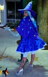 Size: 596x960 | Tagged: safe, artist:eternalukyou, derpibooru import, trixie, human, brony fan fair, brony fan fair 2013, cape, clothes, cosplay, costume, hat, irl, irl human, magic wand, photo, trixie's cape, trixie's hat